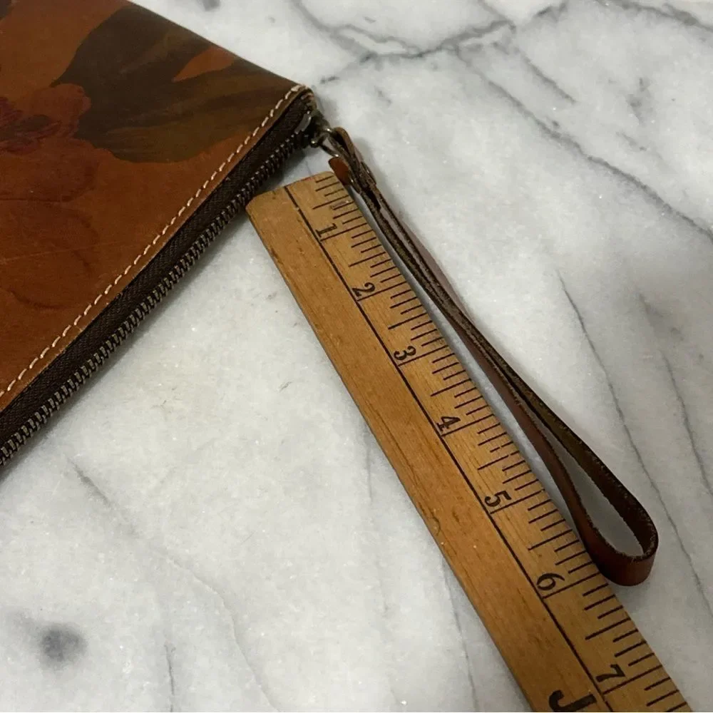 Patricia Nash Brown Leather Wristlet with Floral Design